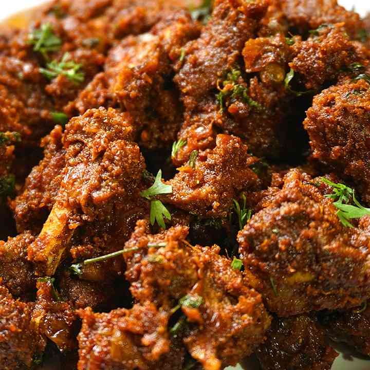 Indulge in the rich and aromatic flavors of Mutton Hyderabadi Dry, featuring tender mutton, aromatic spices, and a blend of Hyderabadi culinary traditions for a regal and delicious dining experience